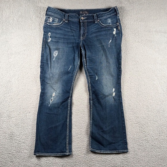 Silver Jeans Co. Denim - Silver Jeans Co Suki Surplus Mid Rise Bootcut Distressed Bling Denim Jeans Sz 20